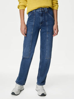 Marks & Spencer - Blue Mid Rise Cargo Ankle Grazer Jeans