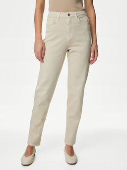 Marks & Spencer - Cream Mom High Waisted Ankle Grazer Jeans