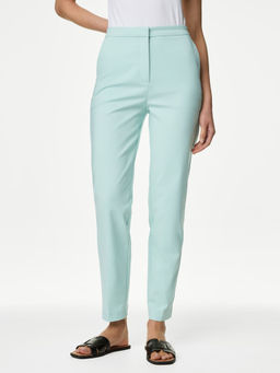 Marks & Spencer - Blue Cotton Blend Slim Fit Ankle Grazer Trousers