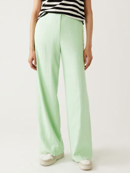 Marks & Spencer - Green Linen Blend Wide Leg Trousers