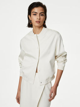 Marks & Spencer - White Satin Relaxed Bomber Jacket