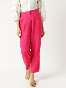 Marks & Spencer - Magenta Linen Blend Plain Hook and Eye Trouser