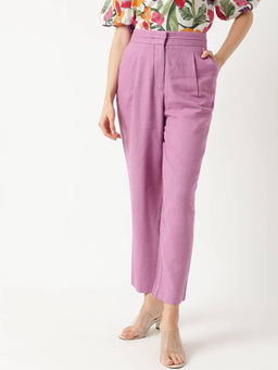 Marks & Spencer - Pink Linen Blend Plain Hook and Eye Trouser