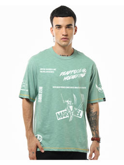 Bewakoof - Air 1.0 Official Marvel Merchandise Men Green Printed Oversized T-Shirt