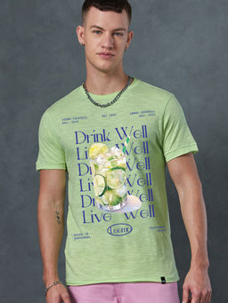 Bewakoof - Air 1.0 Men Green Drink Well Graphic T-Shirt