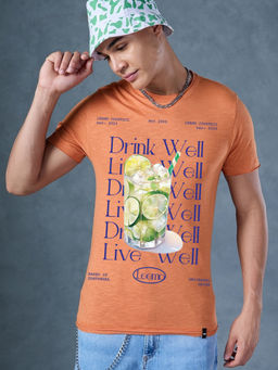 Bewakoof - Air 1.0 Men Orange Drink Well Graphic T-Shirt
