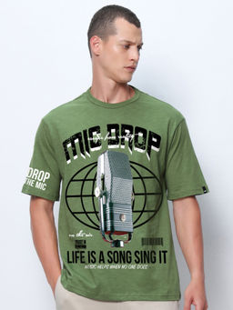 Bewakoof - Air 1.0 Men Cactus Green Mic Drop Graphic Printed Oversized T-Shirt