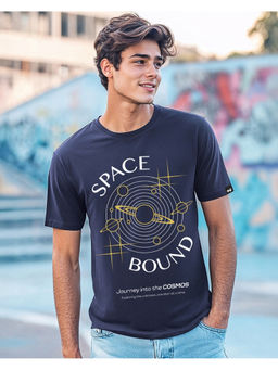 Bewakoof - Men's Navy Blue Space Bound Graphic Printed T-shirt