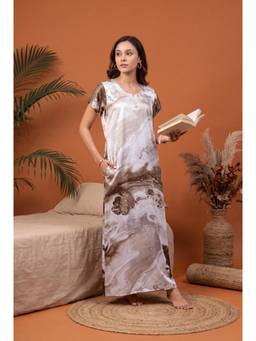 JULIANA DREAM - Womens Brown Marble Print Satin Short Sleeve Nightdress