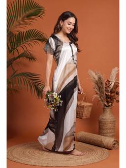 JULIANA DREAM - Womens White Black Abstract Print Long Nightdress