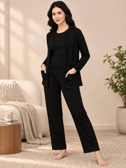 Kryptic - Women Black Cotton Shrug and Pyjama