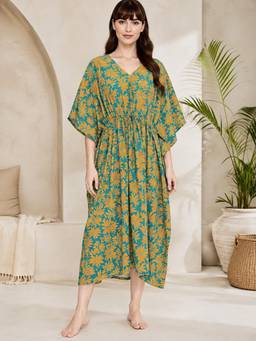 G Heist - Women Printed Rayon Long Kaftan Nightdress