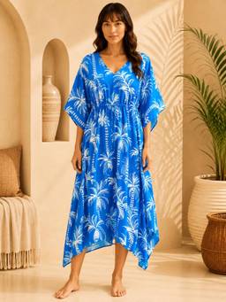 G Heist - Women Printed Rayon Long Kaftan Nightdress