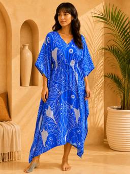 G Heist - Women Printed Rayon Long Kaftan Nightdress