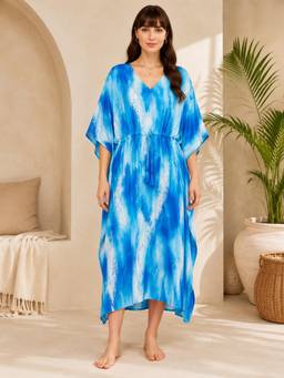 G Heist - Women Printed Rayon Long Kaftan Nightdress
