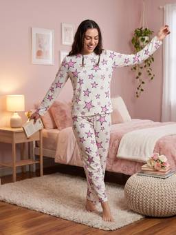 Sweet Dreams - Womens Star Printed Full Sleeve Nightsuit