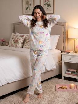 Sweet Dreams - Womens Animal Printed Full Sleeve Nightsuit