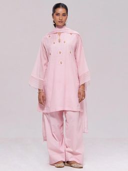 Ganga Fashions - Dreamy Pink Chanderi Kurta with Salwar and Dupatta