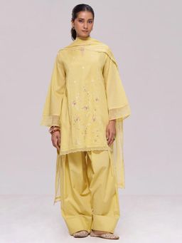 Ganga Fashions - Sulphur Yellow Chanderi Kurta with Salwar and Dupatta
