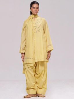 Ganga Fashions - Yellow Chanderi Kurta with Salwar and Dupatta