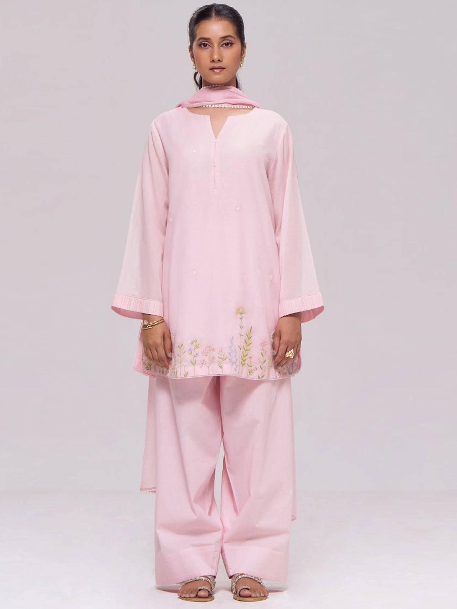 Light Pink Chanderi Kurta with Salwar and Dupatta