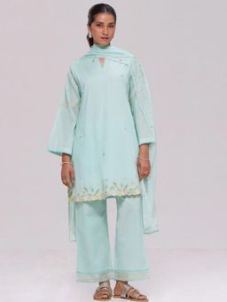 Ganga Fashions - Ice-Blue Chanderi Kurta with Palazzo and Dupatta