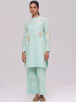 Ganga Fashions - Ice-Blue Chanderi Kurta with Pant and Slip