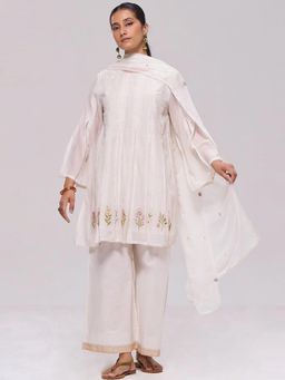 Ganga Fashions - Ivory Chanderi Kurta with Palazzo and Dupatta