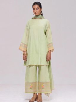 Ganga Fashions - Pistachio Chanderi Kurta with Palazzo and Dupatta