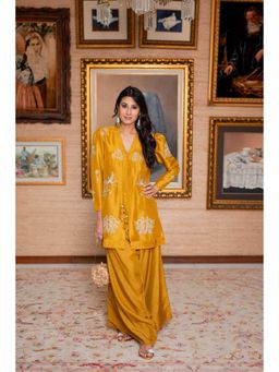 Khushboo & Pankaj - Mustard Embroidered Comfort Fit Kurta with Palazzo and Dupatta