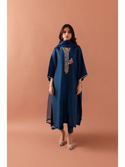 Khushboo & Pankaj - Teal Embroidered Comfort Fit Kurta with Pant and Dupatta
