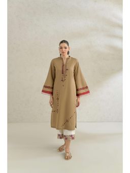 Khushboo & Pankaj - Beige Embroidered Comfort Fit Kurta with Pant