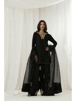 Khushboo & Pankaj - Black Embroidered Kurta Farshi Kurta with Palazzo and Dupatta