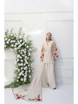 Khushboo & Pankaj - Ivory Embroidered Cotton Kurta with Salwar and Dupatta