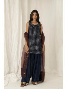 Khushboo & Pankaj - Navy Embellished Sleeveless Kurta Farshi Kurta with Salwar and Dupatta