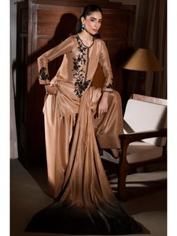 Khushboo & Pankaj - Beige Embroidered Gajji Silk Farshi Kurta with Salwar and Dupatta