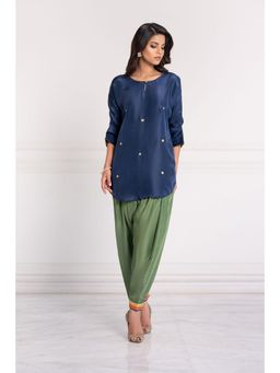 Khushboo & Pankaj - Navy Solid Gajji Silk Kurta with Salwar