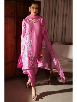 Khushboo & Pankaj - Pink Embroidered Silk Kurta with Pant and Dupatta