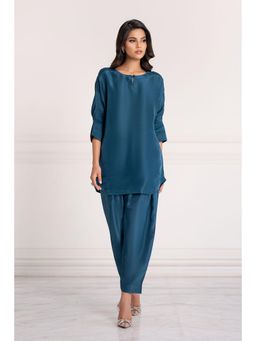 Khushboo & Pankaj - Teal Solid Gajji Silk Co-Ord Set
