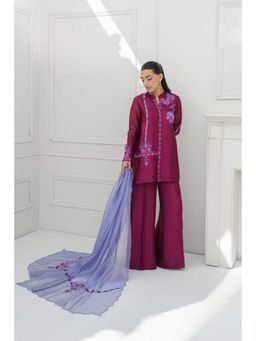 Khushboo & Pankaj - Magenta Silk Embroidered Kurta with Palazzo and Dupatta