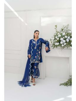 Khushboo & Pankaj - Royal Blue Silk Embroidered Kurta with Pant and Dupatta
