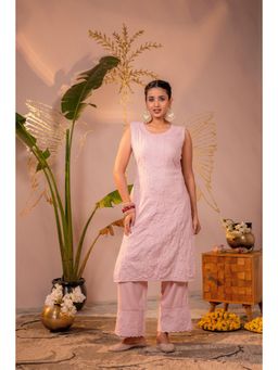 Juniper - Peach Embroidered Viscose Kurta with Pant
