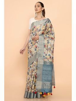 Soch - Women Multi-Color Cotton Printed Saree with Unstitched Blouse