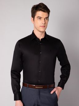 Cantabil - Men Black Solid Full Sleeve Party Wear Shirt