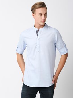 Solemio - Men'S Solid 100% Cotton Slim Fit Full Sleeves Shirt - Sky Blue