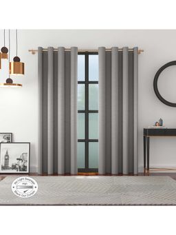 HomeTown - Emilia Jacquard Black Out Xl Door Curtain 9 Feet In Charcoal Colour (Set of 2)