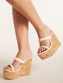 Twenty Dresses by Nykaa Fashion - Cream Padded Strap Slip On Wedges