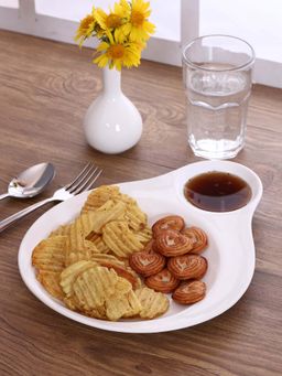CLAY CRAFT - Fine Ceramic Chip N Dip White Platter for Serving Snacks - 1 Piece