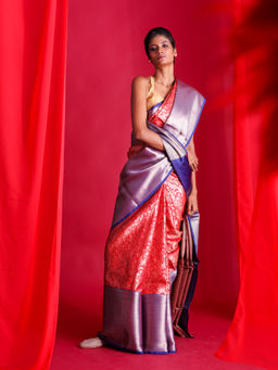 Beatitude - Red Woven Banarasi Saree with Unstitched Blouse