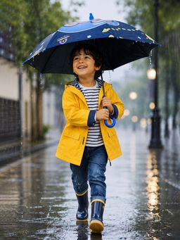 Little Surprise Box - Navy Blue Blended Fabric Graphic Umbrella (7-12 Years)
